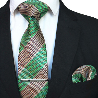 41 stílusos férfi nyakkendő nyakkendő zseb négyzet buli esküvői divat csíkos kockás 8 cm-es selyem szőtt üzleti zsebkendő nyakkendőkapcs készlet