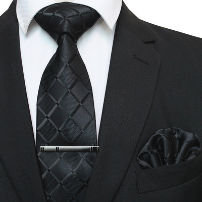 41 stílusos férfi nyakkendő nyakkendő zseb négyzet buli esküvői divat csíkos kockás 8 cm-es selyem szőtt üzleti zsebkendő nyakkendőkapcs készlet