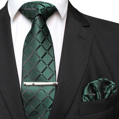 41 stílusos férfi nyakkendő nyakkendő zseb négyzet buli esküvői divat csíkos kockás 8 cm-es selyem szőtt üzleti zsebkendő nyakkendőkapcs készlet