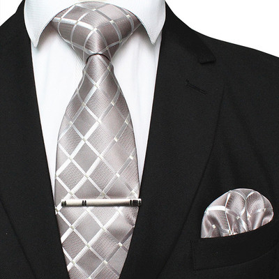 41 stílusos férfi nyakkendő nyakkendő zseb négyzet buli esküvői divat csíkos kockás 8 cm-es selyem szőtt üzleti zsebkendő nyakkendőkapcs készlet