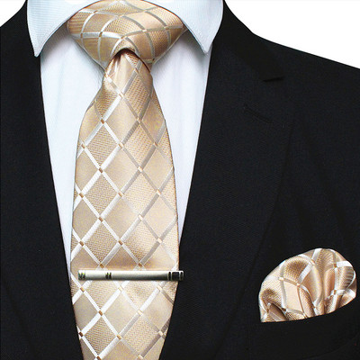 41 stílusos férfi nyakkendő nyakkendő zseb négyzet buli esküvői divat csíkos kockás 8 cm-es selyem szőtt üzleti zsebkendő nyakkendőkapcs készlet