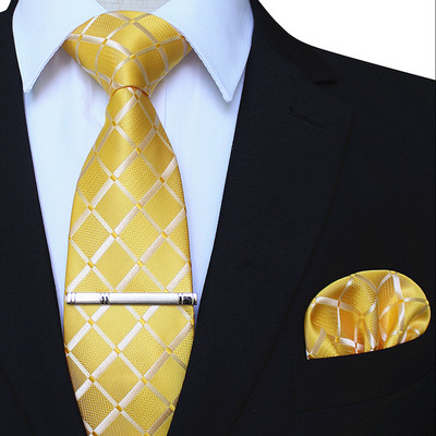 41 stílusos férfi nyakkendő nyakkendő zseb négyzet buli esküvői divat csíkos kockás 8 cm-es selyem szőtt üzleti zsebkendő nyakkendőkapcs készlet