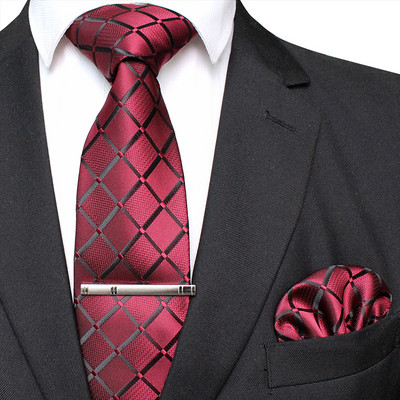 41 stílusos férfi nyakkendő nyakkendő zseb négyzet buli esküvői divat csíkos kockás 8 cm-es selyem szőtt üzleti zsebkendő nyakkendőkapcs készlet