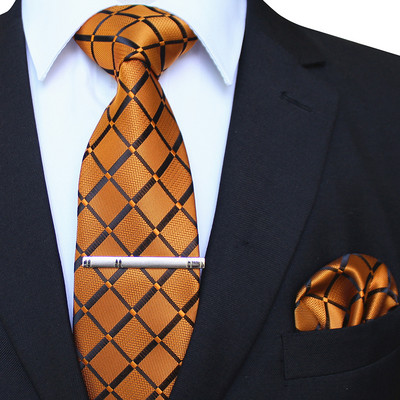 41 stílusos férfi nyakkendő nyakkendő zseb négyzet buli esküvői divat csíkos kockás 8 cm-es selyem szőtt üzleti zsebkendő nyakkendőkapcs készlet