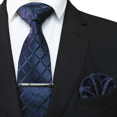 41 stílusos férfi nyakkendő nyakkendő zseb négyzet buli esküvői divat csíkos kockás 8 cm-es selyem szőtt üzleti zsebkendő nyakkendőkapcs készlet