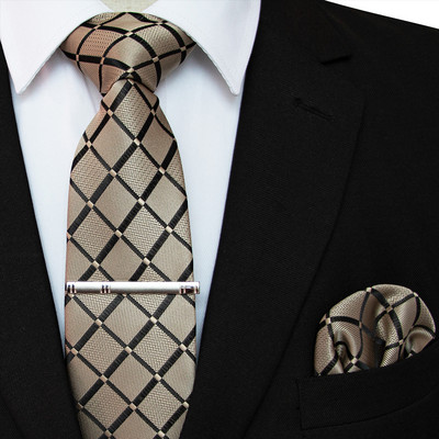 41 stílusos férfi nyakkendő nyakkendő zseb négyzet buli esküvői divat csíkos kockás 8 cm-es selyem szőtt üzleti zsebkendő nyakkendőkapcs készlet