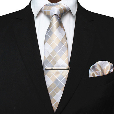 41 stílusos férfi nyakkendő nyakkendő zseb négyzet buli esküvői divat csíkos kockás 8 cm-es selyem szőtt üzleti zsebkendő nyakkendőkapcs készlet