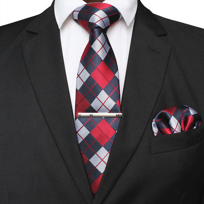 41 stílusos férfi nyakkendő nyakkendő zseb négyzet buli esküvői divat csíkos kockás 8 cm-es selyem szőtt üzleti zsebkendő nyakkendőkapcs készlet