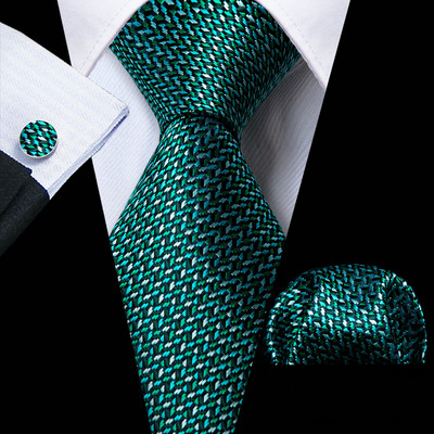 Lapel Pin Green Gold Dinosaur Férfi nyakkendő Zsebkendő Mandzsettagomb készlet 8,5 cm-es nyaktű üzleti selyem nyakkendő férfiaknak Barry.Wang Design