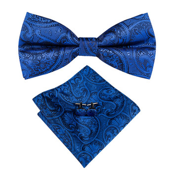 Hi-Te Luxury Woven Silk Navy Blue Ανδρικό παπιγιόν Τσέπη τετράγωνο μανικετόκουμπα Σετ καρφίτσα με κόμπο πεταλούδα Παπιγιόν για άντρες Γραφείο γάμου