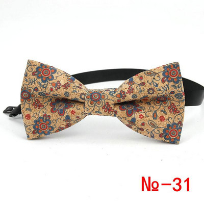 Κορυφαίο ανδρικό vintage ροζ στάμπα από φελλό Ξύλινο παπιγιόν για άντρες Casual Flower καρό ρετρό ξύλινο παπιγιόν αξεσουάρ πεταλούδας