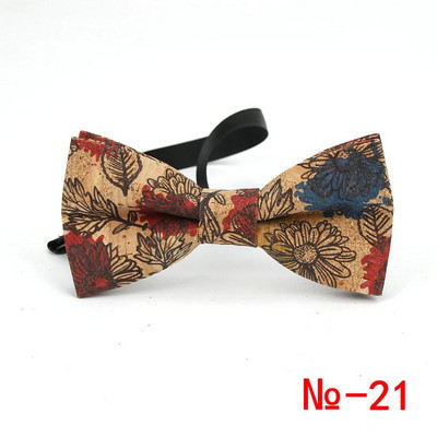 Κορυφαίο ανδρικό vintage ροζ στάμπα από φελλό Ξύλινο παπιγιόν για άντρες Casual Flower καρό ρετρό ξύλινο παπιγιόν αξεσουάρ πεταλούδας