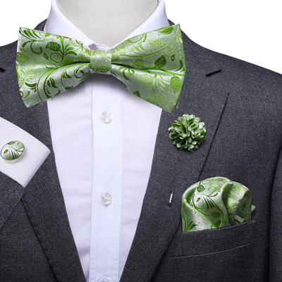 Hi-Te Luxury Mint Πράσινο μεταξωτό ανδρικό παπιγιόν Μαντήλι μανικετόκουμπα Σετ καρφίτσα με κόμπο πεταλούδα Παπιγιόν για άνδρες Δώρο γραφείου γάμου