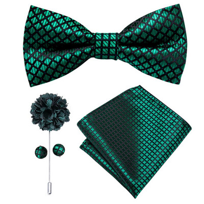 Hi-Te Luxury Mint Πράσινο μεταξωτό ανδρικό παπιγιόν Μαντήλι μανικετόκουμπα Σετ καρφίτσα με κόμπο πεταλούδα Παπιγιόν για άνδρες Δώρο γραφείου γάμου