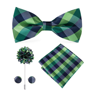 Hi-Te Luxury Mint Πράσινο μεταξωτό ανδρικό παπιγιόν Μαντήλι μανικετόκουμπα Σετ καρφίτσα με κόμπο πεταλούδα Παπιγιόν για άνδρες Δώρο γραφείου γάμου