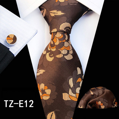 Új divat virágos nyakkendő férfi 8 cm-es selyem nyakkendő zsebkendő mandzsettagomb készlet Kék zöld Esküvői tömör nyakkendő zseb négyzet alakú ajándékkészlet