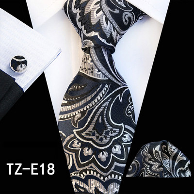 Új divat virágos nyakkendő férfi 8 cm-es selyem nyakkendő zsebkendő mandzsettagomb készlet Kék zöld Esküvői tömör nyakkendő zseb négyzet alakú ajándékkészlet