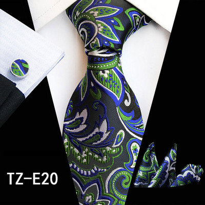 Új divat virágos nyakkendő férfi 8 cm-es selyem nyakkendő zsebkendő mandzsettagomb készlet Kék zöld Esküvői tömör nyakkendő zseb négyzet alakú ajándékkészlet