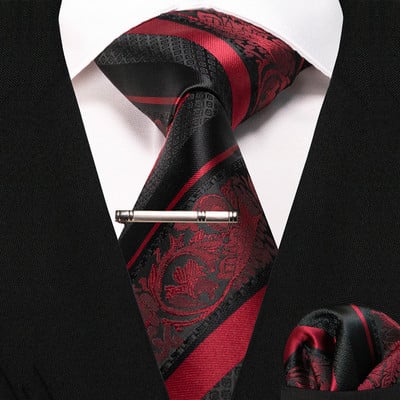 JEMYGINS klasikiniai šilko prabangūs vyriški kaklaraiščiai Gėlėti dryžuoti raudoni žalia kaklaraiščiai Paisley kaklaraištis kišeninis kvadratinis komplektas vyriškas vestuvių vakarėlio kaklaraištis