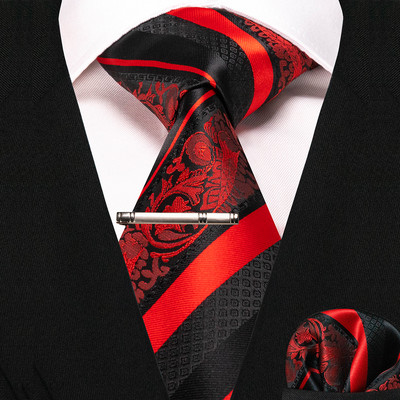 JEMYGINS klasikiniai šilko prabangūs vyriški kaklaraiščiai Gėlėti dryžuoti raudoni žalia kaklaraiščiai Paisley kaklaraištis kišeninis kvadratinis komplektas vyriškas vestuvių vakarėlio kaklaraištis