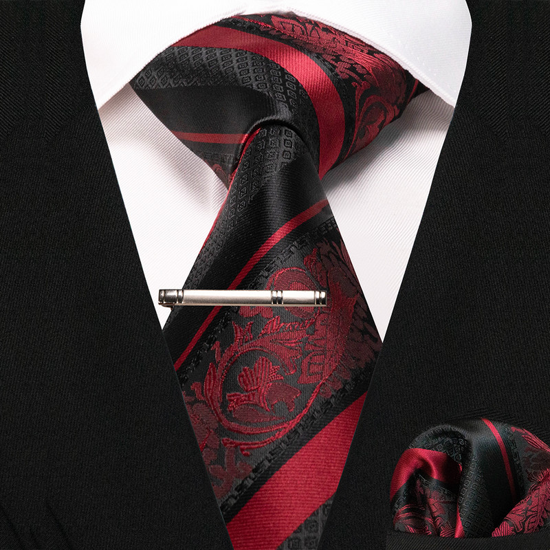 JEMYGINS klasikiniai šilko prabangūs vyriški kaklaraiščiai Gėlėti dryžuoti raudoni žalia kaklaraiščiai Paisley kaklaraištis kišeninis kvadratinis komplektas vyriškas vestuvių vakarėlio kaklaraištis