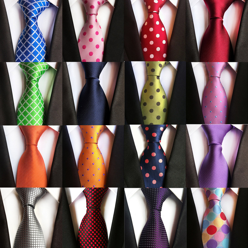 Класическа модна копринена вратовръзка на карирани райета Едноцветна зелена оранжева червена вратовръзка на точки за мъже Бизнес парти Сватба Официални 8 см вратовръзки