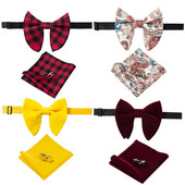 Ricnais, nou sosire, catifea, papion mari pentru bărbați, batiste solide, butoni, set papion, roșu, galben, pentru nuntă