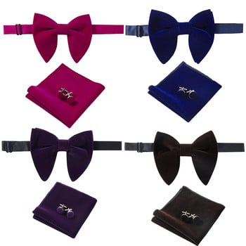 Ricnais New Arrival Velvet Big Bowties For Man Μασίφ Μαντήλι Μανικετόκουμπα Σετ παπιγιόν Κόκκινο κίτρινο ανδρικό λαιμόκοψη για γάμο