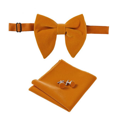 Ricnais, nou sosire, catifea, papion mari pentru bărbați, batiste solide, butoni, set papion, roșu, galben, pentru nuntă