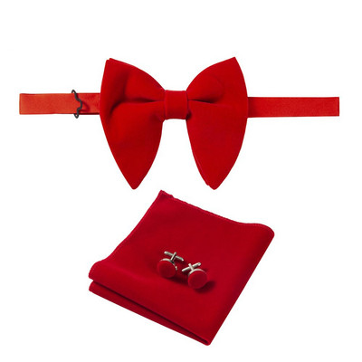 Ricnais, nou sosire, catifea, papion mari pentru bărbați, batiste solide, butoni, set papion, roșu, galben, pentru nuntă