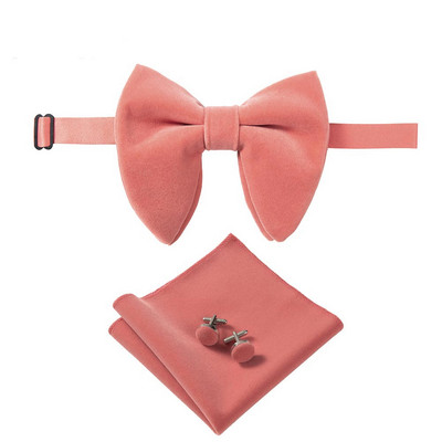 Ricnais, nou sosire, catifea, papion mari pentru bărbați, batiste solide, butoni, set papion, roșu, galben, pentru nuntă