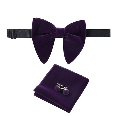 Ricnais, nou sosire, catifea, papion mari pentru bărbați, batiste solide, butoni, set papion, roșu, galben, pentru nuntă