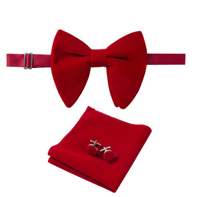 Ricnais, nou sosire, catifea, papion mari pentru bărbați, batiste solide, butoni, set papion, roșu, galben, pentru nuntă