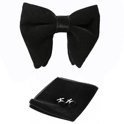 Ricnais, nou sosire, catifea, papion mari pentru bărbați, batiste solide, butoni, set papion, roșu, galben, pentru nuntă