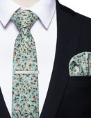 Cravată subțire pentru bărbați, verde proaspătă, cu imprimeu floral portocaliu, cravată nouă, pătrat de buzunar pentru bărbat corbatas para hombre petrecere de nuntă