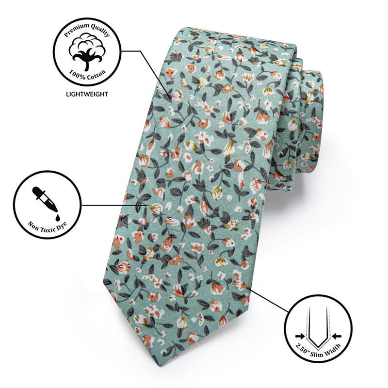 Cravată subțire pentru bărbați, verde proaspătă, cu imprimeu floral portocaliu, cravată nouă, pătrat de buzunar pentru bărbat corbatas para hombre petrecere de nuntă