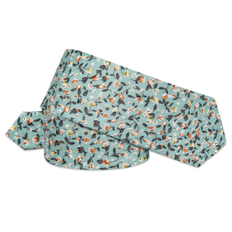 Cravată subțire pentru bărbați, verde proaspătă, cu imprimeu floral portocaliu, cravată nouă, pătrat de buzunar pentru bărbat corbatas para hombre petrecere de nuntă