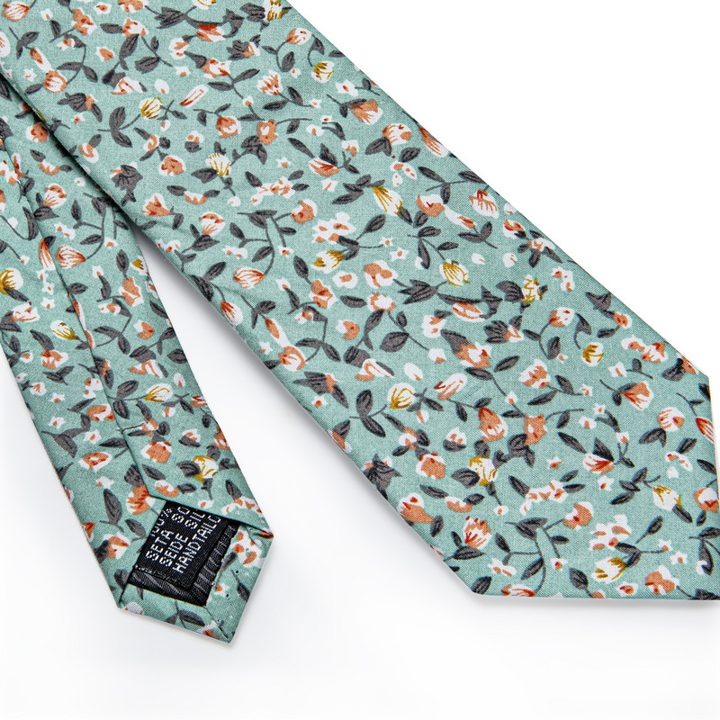 Cravată subțire pentru bărbați, verde proaspătă, cu imprimeu floral portocaliu, cravată nouă, pătrat de buzunar pentru bărbat corbatas para hombre petrecere de nuntă