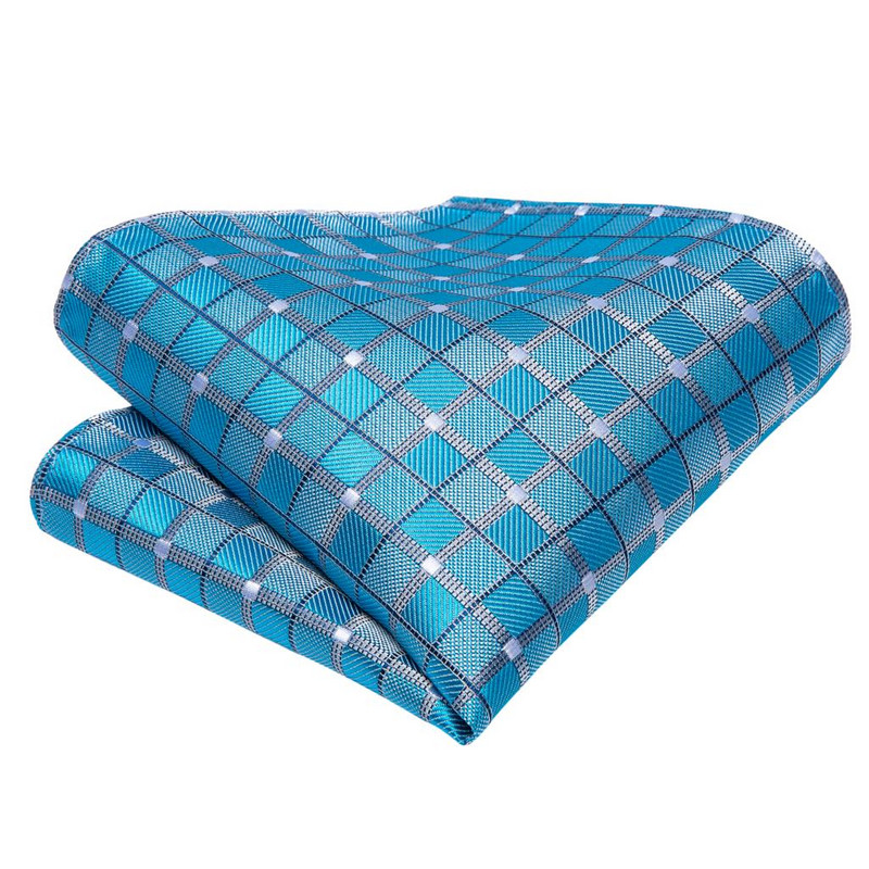 Cravată de nuntă din mătase în carouri albastru deschis pentru bărbați Cadou pentru butoni Handky Cravată pentru bărbați Designer de modă petrecere de afaceri Dropshiping Hi-Tie