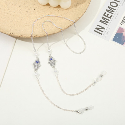 Új divat Evil Eyes Fém Szemüvegek Láncmaszkok Akasztókötél Női Retro Pearl Napszemüvegek Fenntartó maszk láncok Kiegészítők