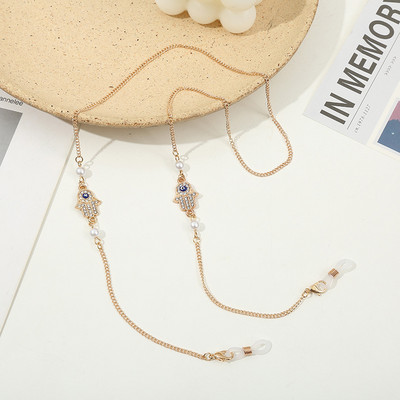 Új divat Evil Eyes Fém Szemüvegek Láncmaszkok Akasztókötél Női Retro Pearl Napszemüvegek Fenntartó maszk láncok Kiegészítők