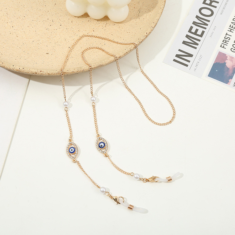 Új divat Evil Eyes Fém Szemüvegek Láncmaszkok Akasztókötél Női Retro Pearl Napszemüvegek Fenntartó maszk láncok Kiegészítők