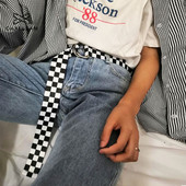 Γυναικεία καρό ζώνη καμβάς Γυναικεία ζώνη σκακιέρας Casual μέση Μαύρη Λευκή καρό διπλή αγκράφα D μακριές ζώνες 357