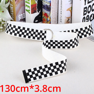 Γυναικεία καρό ζώνη καμβάς Γυναικεία ζώνη σκακιέρας Casual μέση Μαύρη Λευκή καρό διπλή αγκράφα D μακριές ζώνες 357