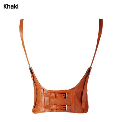 Femei Vintage cu cataramă dublă gotic din imitație din piele sub bust Corset exterior haine Decorare Cincher Crop Top Vesta centura din talie