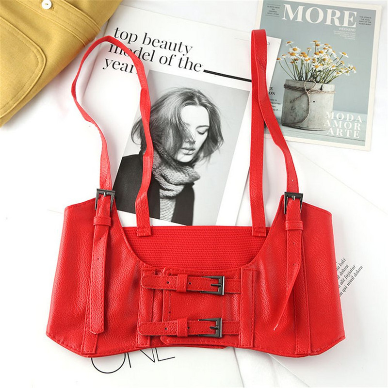 Femei Vintage cu cataramă dublă gotic din imitație din piele sub bust Corset exterior haine Decorare Cincher Crop Top Vesta centura din talie