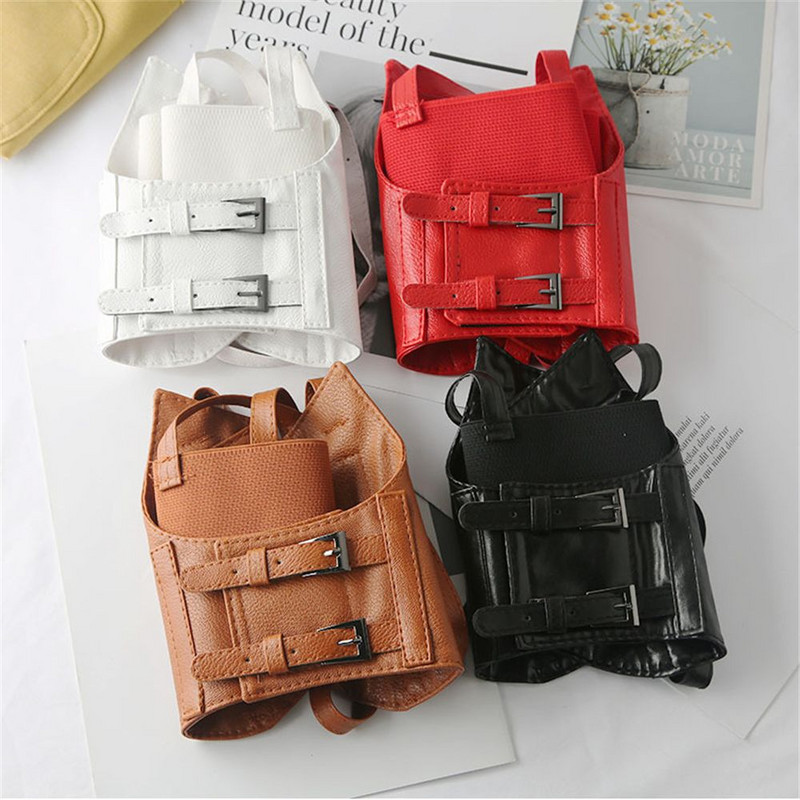 Femei Vintage cu cataramă dublă gotic din imitație din piele sub bust Corset exterior haine Decorare Cincher Crop Top Vesta centura din talie