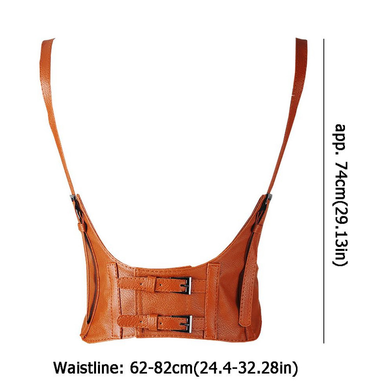 Femei Vintage cu cataramă dublă gotic din imitație din piele sub bust Corset exterior haine Decorare Cincher Crop Top Vesta centura din talie