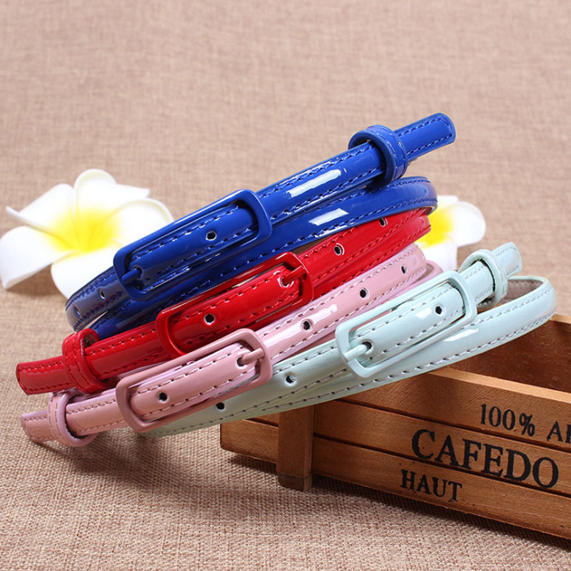 Fashion Candy Color Fényes PU bőr deréköv Női Fekete Piros Rózsaszín Keskeny Vékony Öveder Derékpánt Csat Hevederek Ruhához