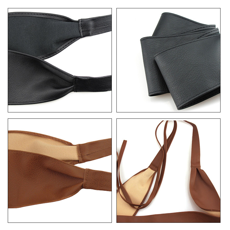 „Boho“ diržas moterims „Bowknot“ dirbtinės odos apvyniojimas aplink „Obi“ stiliaus juosmenį, juodas „Cummerbund“ rudas moteriškas diržas